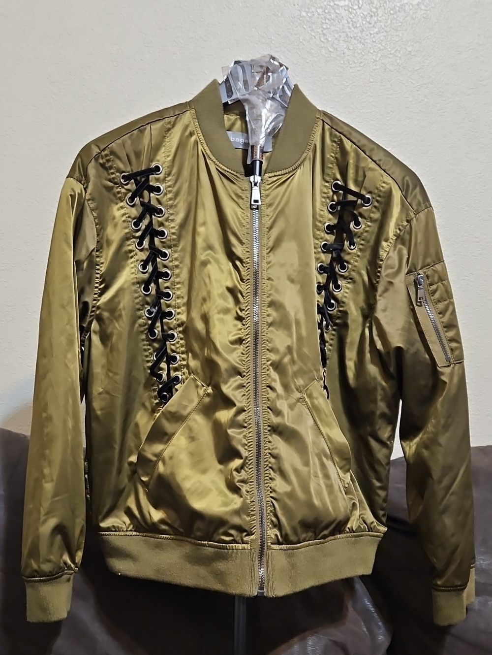 Olive Green Velvet Laced Bomber Jacket - Unbranded